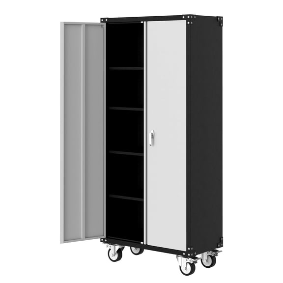 Huisuilinss Metal Storage Cabinet,72"H Metal Garage Storage Cabinet With Wheels,Steel Tool Cabinet With Lock And 4 Adjustable Shelves,Lockable Rolling Storage Cabinet For Home Office Warehouse