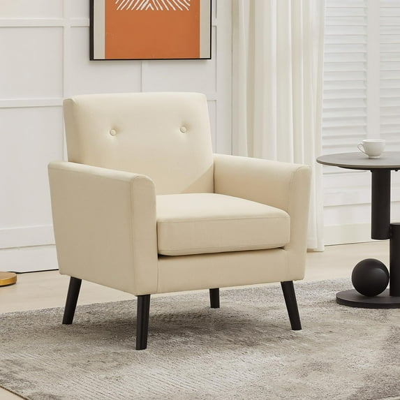 Huisuilinss Mid Century Modern Accent Chair,Modern Wingback Reading Chair,Comfy Upholstered Armchair,Linen Fabric Living Room Chair,Single Sofa Chair With Wood Legs For Office Bedroom Apartment,1PCS