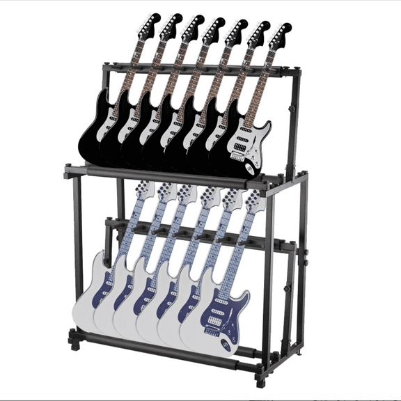 Huisuilinss Multi Guitar Stand,2 Tier Standing Floor Guitar Rack,14 Holder Height Adjustable Guitars Display Rack,Metal Guitar Storage Holder With Soft Sponge,Detachable Into Two Separate GuitarMount