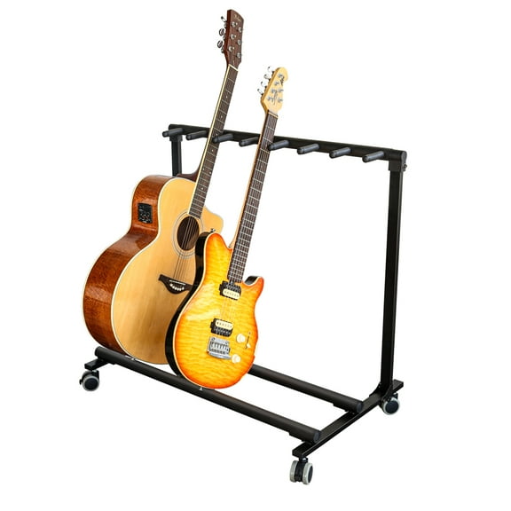 Huisuilinss Multi Guitar Stand Rack with Folding Design,Multiple Guitars Stand,Rolling Black Guitar Holder, Moveable Guitar Display Holder Holds up to 7 Electric or Acoustic Guitars