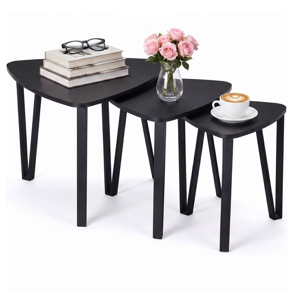 Huisuilinss Nesting Coffee Table,Set Of 3 Triangle End Table,Industrial Stacking Side Table,Multi Size Minimalist Center Table With Black Metal Frame For Small Spaces Living Bedroom Apartment