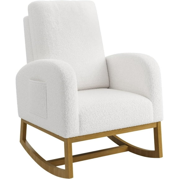 Huisuilinss Nursery Rocking Chair,Teddy Upholstered Glider Rocker Chair, Accent Chair with High Backrest Armchair Cozy Side Chair for Living Room, Bedroom, Offices