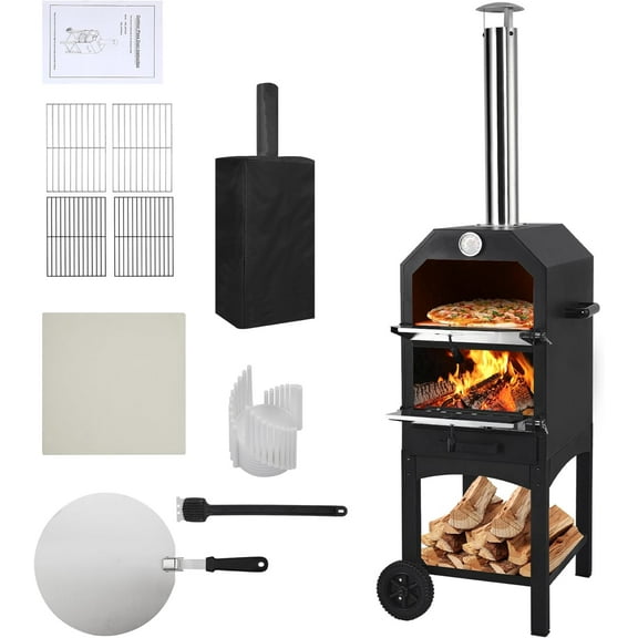 Huisuilinss Outdoor Pizza Oven, Wood Fired for Outside, Portable Pizza Ovens,Pizza Maker With Stone,Peel,Grill Rack,and Waterproof Cover for Backyard Camping