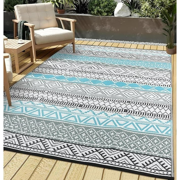 Huisuilinss Outdoor Rug,Outdoor Patio Rug,Outdoor Carpet,Waterproof Reversible Rug,Lightweight Plastic Straw Rug,Geometric Mat For Outside RV Deck Picnic Beach Trailer Camping