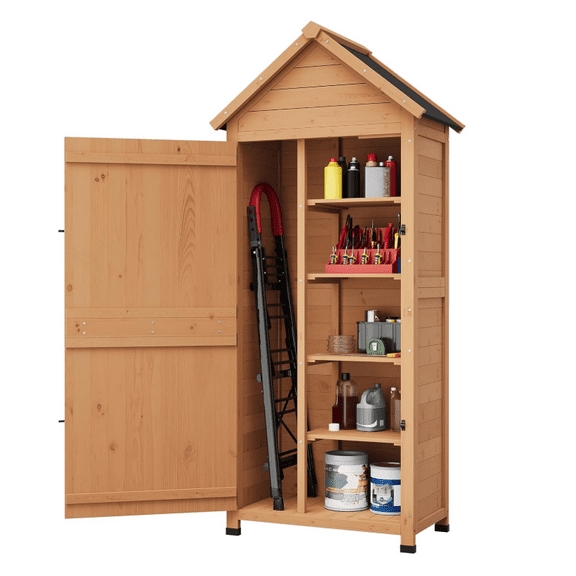 Huisuilinss Outdoor Wooden Storage Shed,Waterproof Garden Shed,Outdoor Storage Cabinet,Vertical Garden Tool Shed With 4 Shelves & Lockable Door,Tool Cabinet For Backyard Garden Patio Yard Lawn