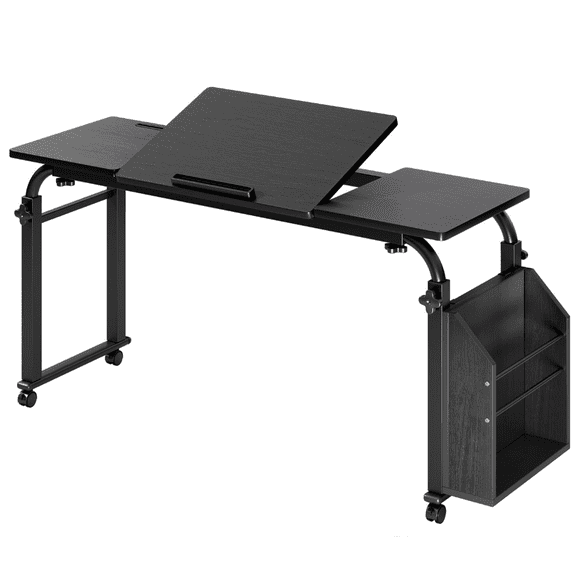 Huisuilinss Overbed Table With Wheels,Mobile Bed Desk,Adjustable Length & Height Rolling Laptop Table,Over Bed Table,Multi-Use Computer Desk For Hospital Home Office