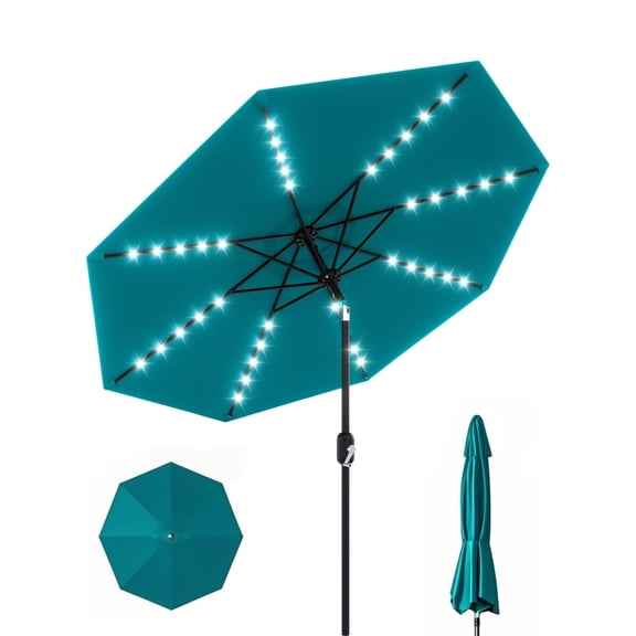 Huisuilinss Patio Umbrella With Solar Lights,10FT Solar Led Patio Umbrella,Outdoor Market Umbrella Without Base,Table Umbrella With Tilt Crank,LED Lights,8 Ribs For Pool Deck Balcony Lawn,1PCS