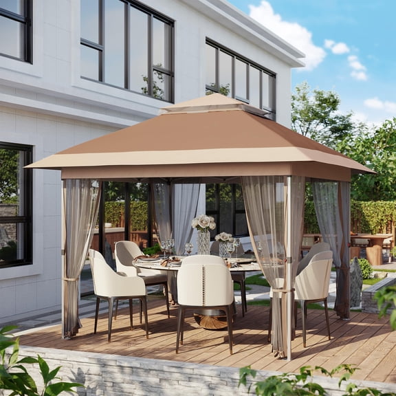 Huisuilinss Pop Up Canopy Tent,12x12 FT Outdoor Gazebo,Adjustable Height Outdoor Canopy Shelter,Gazebo Sun Shade With Mosquito Netting,Wheeled Carry Bag,All-Weather UV/Waterproof Shelter For Backyard