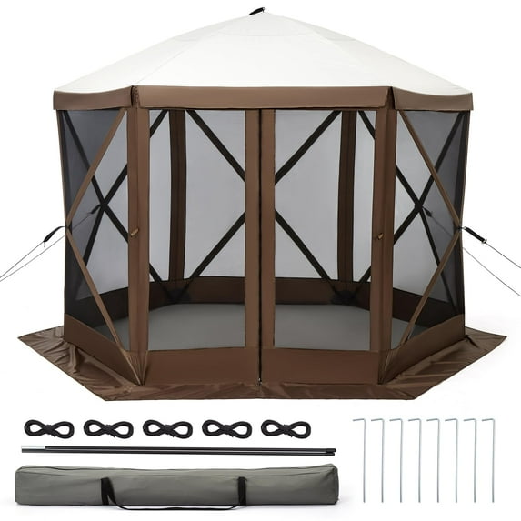 Huisuilinss Pop-Up Canopy Tent,Outdoor Screen Tent,Waterproof UV Protected Sun Shelter With Removable Mosquito Netting & Zipper Doors & Wheeled Carry Bag For Camping Backyard Picnic Events