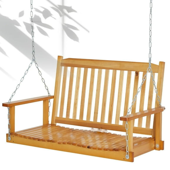Huisuilinss Porch Swing,4FT Hardwood Swing Bench,All-Weather Fir Wood Patio Swing,440lbs Swing Chair Bench With Rust-Proof Chains & Ergonomic Backrest For Outdoor Garden Deck Balcony