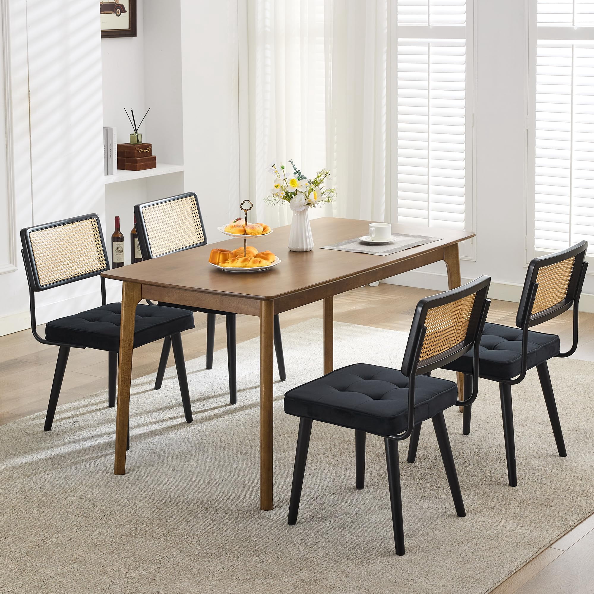 Huisuilinss Rattan Dining Chairs Set Of 4/6,Modern Kitchen Chair,Dining ...