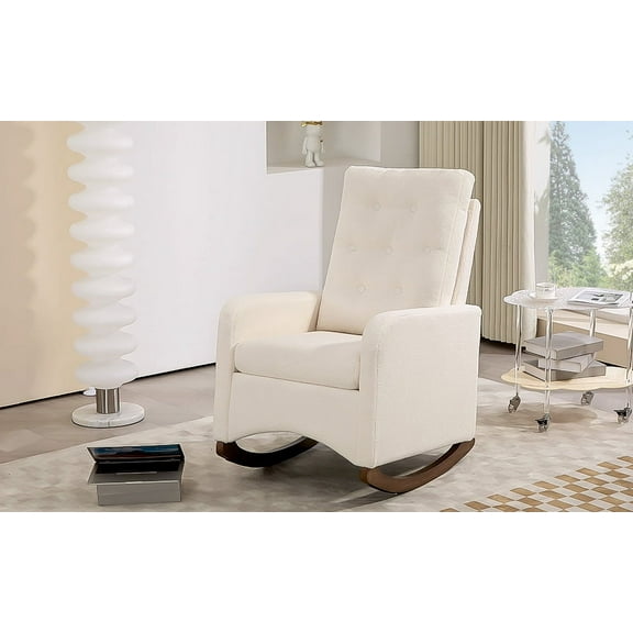 Huisuilinss Rocking Chair Nursery, Upholstered Nursery Rocker Glider Chairs, Modern Accent Rocking Chair with Side Pockets,Wood Legs Rocker Chair, Comfy Nursery Glider Nursing Chair Armchair