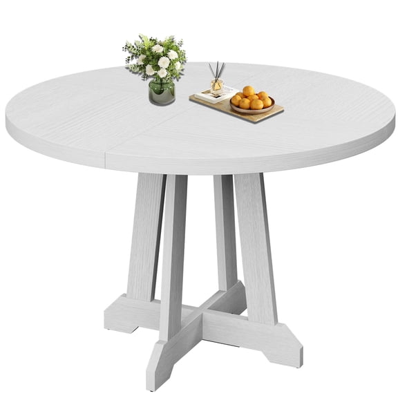 Huisuilinss Round Dining Table For 4,Farmhouse Kitchen Table,47" Circle Dinner Table With Wood Pedestal Base,Space Saving For Home Dining Room Living Room(Table Only)