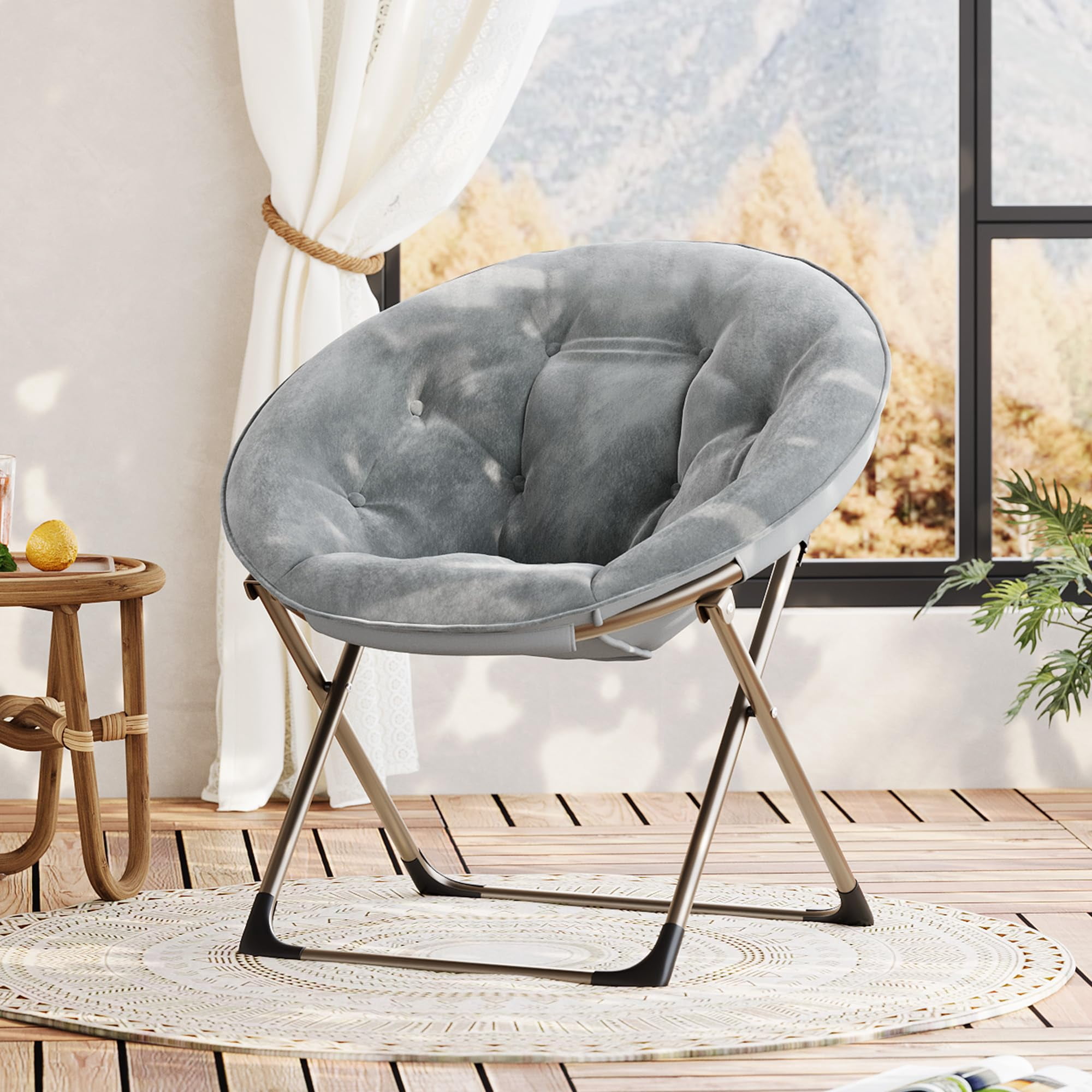 SI ambient lounge グレー ファー 円形クッション Huisuilinss Saucer Chair,Folding Moon Chair,Folding Chair With