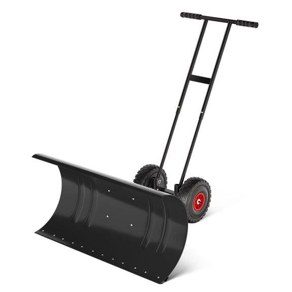 Huisuilinss Snow Shovel With Wheels,Snow Pusher For Driveway,Snow Shovel Pusher With Wide Steel Blade,5-Position Angle Adjustment&60°Tilt Handle,Ergonomic Snow Plow Shovel ForEffortless Snow Removal