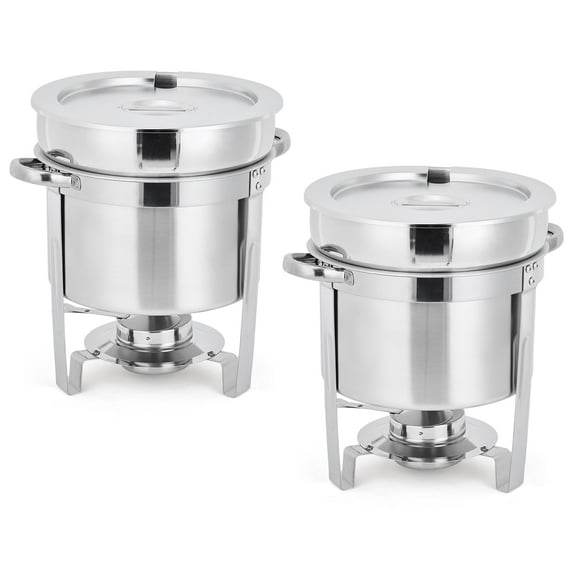 Huisuilinss Soup Chafer Set Of 2/4,7QT Round Soup Warmer With Pot,Stainless Steel Chafing Dish Buffet Set,Commercial Food Warmer With Notched Lids & Fuel Holders For Events Party Banquet Service