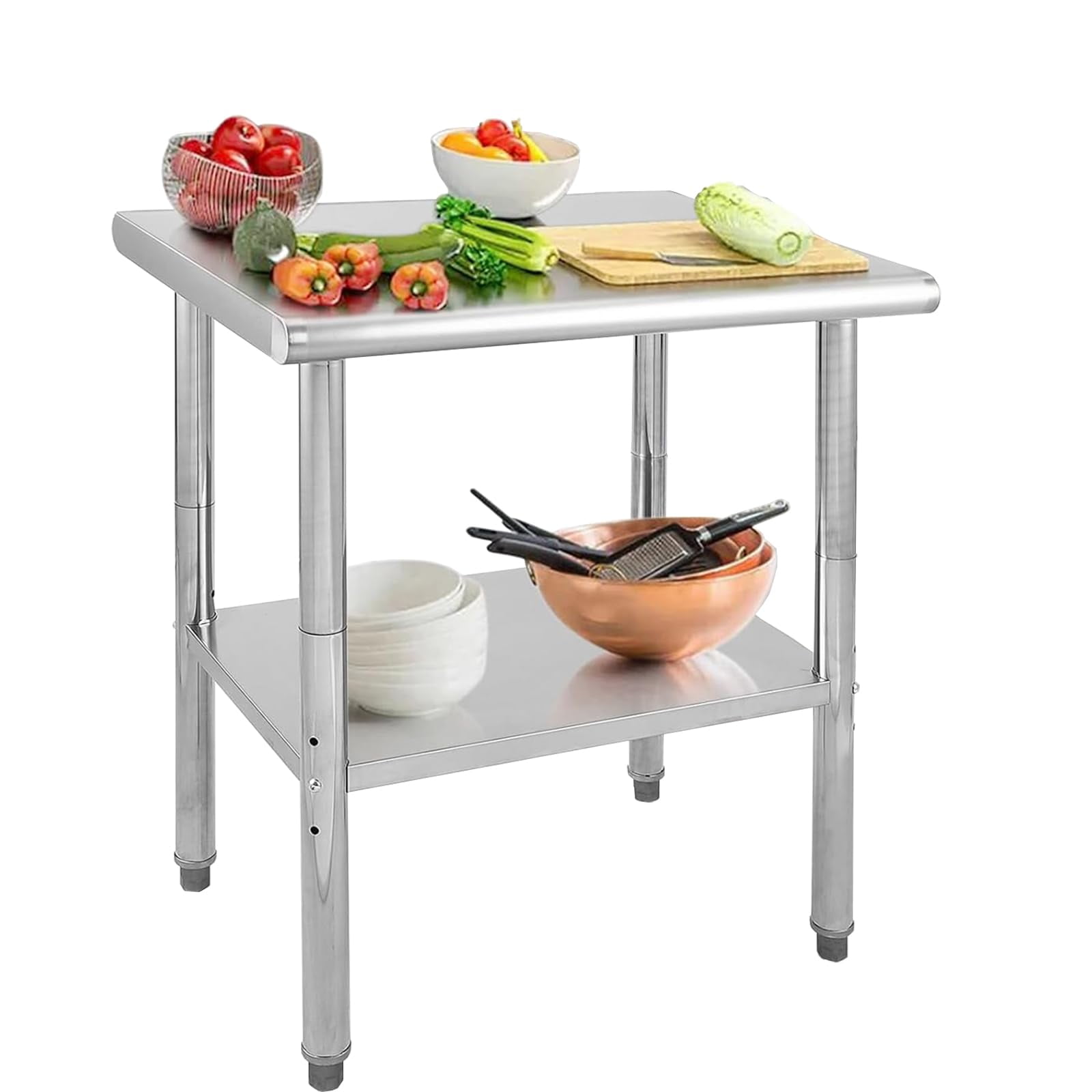 Huisuilinss Stainless Steel Table,Metal Prep & Work Table with Adjustable Undershelf NSF Metal Commercial Kitchen Table for Kitchen, Restaurant, Hotel and Garage Prep Table Work Table