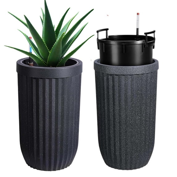 Huisuilinss Tall Planter,Outdoor Self Watering Flower Pots With Water Level Monitor,Marble Finish Large Planters For Indoor Plants Living Room Home Office Patio Porch Garden,No Artificial Plant