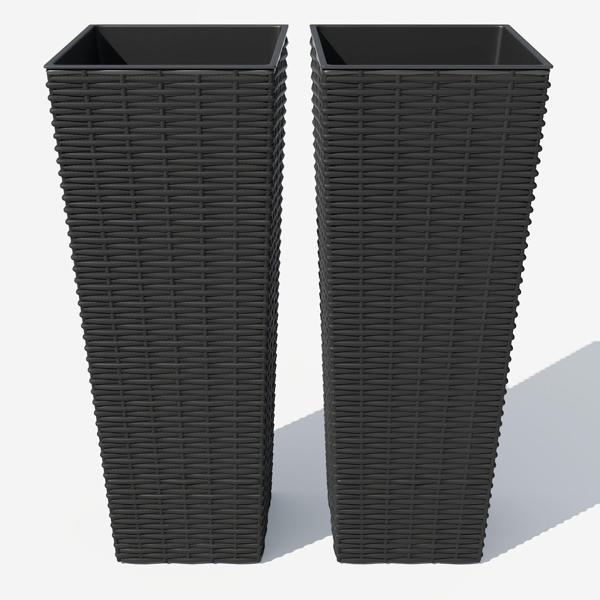 Huisuilinss Tall Planter Set Of 2 For Outdoor Plant,Tapered Planter,Decorative Flower Pots With 4 Drainage Holes For Indoor Outdoor Front Porch Patio Backyard Home Garden