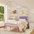 thumbnail image 1 of Huisuilinss Twin Canopy Bed Frame,Metal Platform Bed Frame With Upholstered Headboard,Strong Slats Support & Underbed Storage Space,Noise Free Mattress Foundation, , Box Spring Needed, 1 of 9