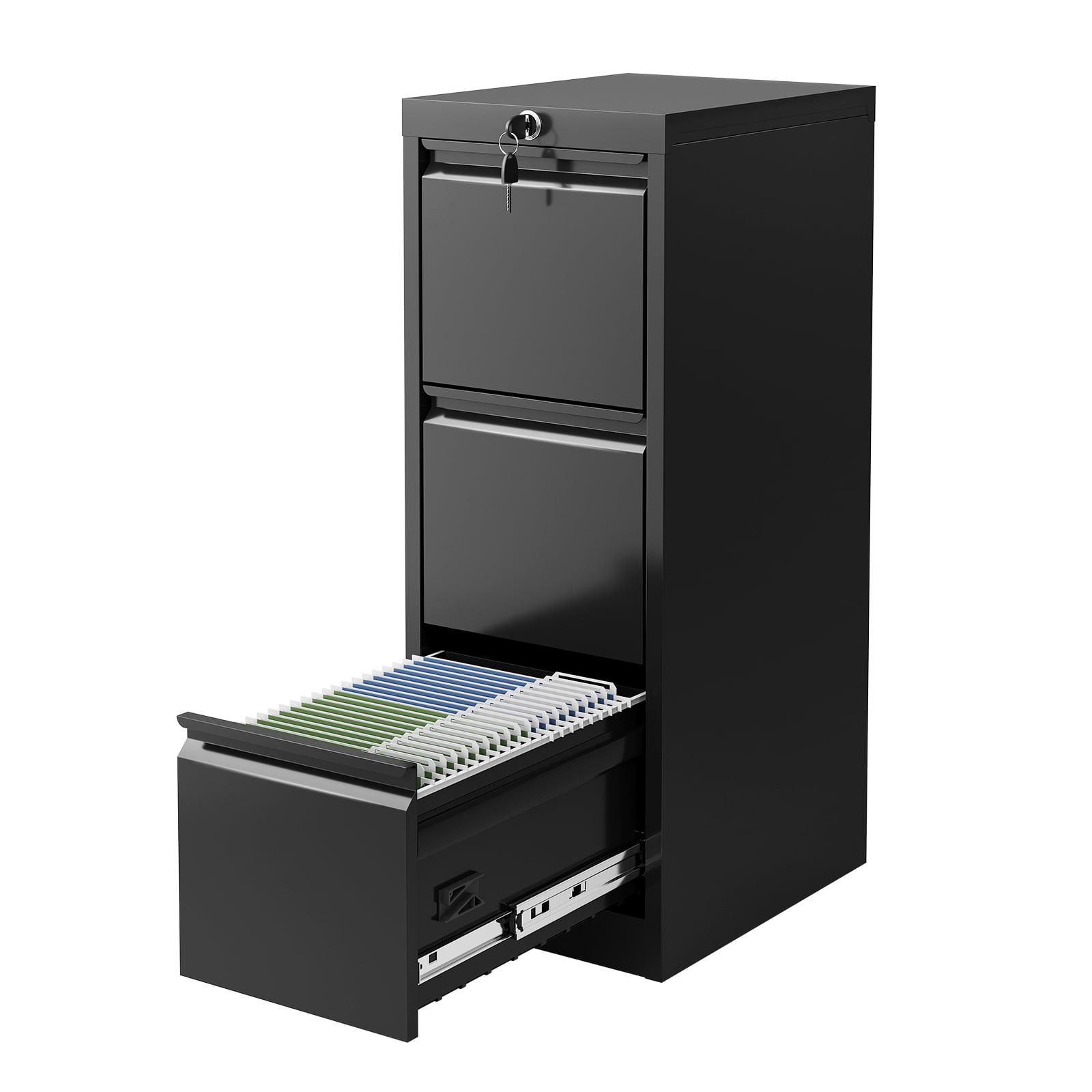 Huisuilinss Vertical File Cabinet With Lock,Metal File Cabinet,3 Drawer File Cabinet,Black Filing Cabinet For Letter,Legal,A4 & F4 Documents,Storage Cabinet For Home Office Small Business Dorm