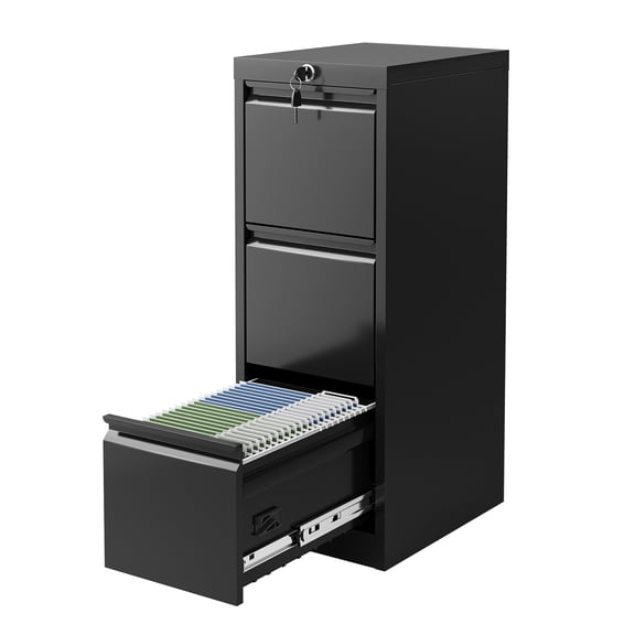 Huisuilinss Vertical File Cabinet With Lock,Metal File Cabinet,3 Drawer File Cabinet,Black Filing Cabinet For Letter,Legal,A4 & F4 Documents,Storage Cabinet For Home Office Small Business Dorm