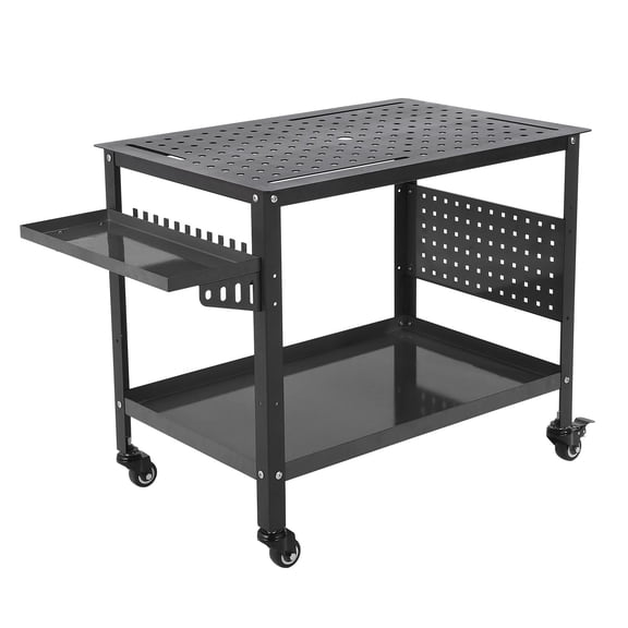 Huisuilinss Welding Table With Wheels,36"x24" Steel Welding Workbench Table,Portable Work Bench With Side Tool Tray,Casters,Tool Slots, 5/8-Inch Holes For Shop Garage