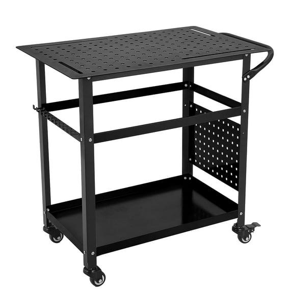 Huisuilinss Welding Table With Wheels,39"x24" Steel Welding Workbench Table,Portable Work Bench With Casters,Tool Slots,Double-Layer Storage Board And 5/8-Inch Fixture Holes For Shop