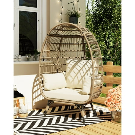 Huisuilinss Wicker Egg Chair Outdoor,Rattan Lounge Chair,Oversized Rattan Chair,Basket Chair With Cushions & Metal Frame Stand,Wicker Chair For Balcony Patio Living Room Porch