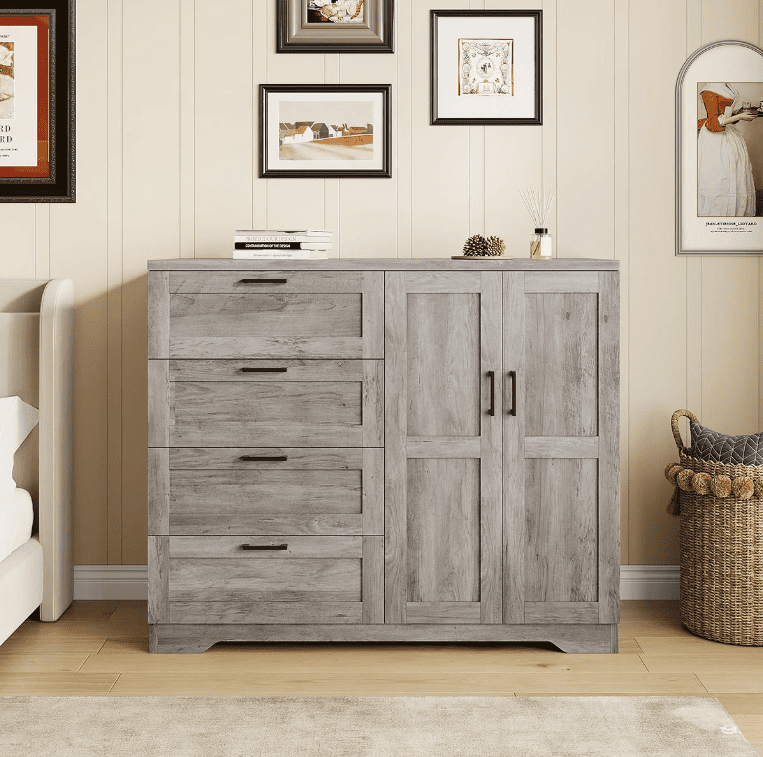 PAKASEPT Armoire Wardrobe With Drawers & LED Light - 70.9" Tall Farmhouse Style Wooden Closet, 2 Arched Doors, Shelves & Hanging Rod