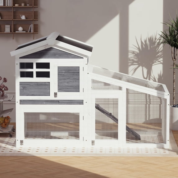Huisuilinss Wooden Rabbit Hutch,Large Rabbit Cage ChickenCoop Expandable With Pull Out Trays,Chew-Proof Ramp & Waterproof Roof,Small Animal Habitat For Indoor And Outdoor