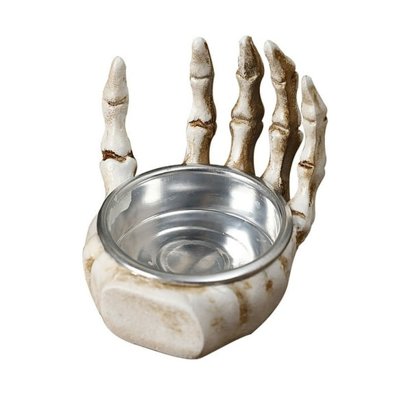 Huitrady Halloween Skeleton Hand Tealight Candle Holder - 1:6 Scale Gothic Home Decor Miniature Candlestick, 5.5x6x5.5cm Realistic Bone Finish Festival Ornament