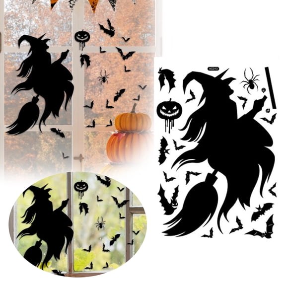 Huitrady Halloween Window Stickers | Witch Designs Halloween Party Decorations | Easy Peel Stick Festive Home Stickers for Halloween Celebrations