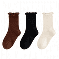 thumbnail image 1 of Huiway 3 Pairs Toddler Girls Ruffle Socks Kids Cute Frilly Solid Color Long Socks Soft Knit Mid Tube Socks, 1 of 9
