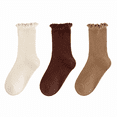 thumbnail image 1 of Huiway 3 Pairs Toddler Girls Ruffle Socks Kids Cute Frilly Solid Color Long Socks Soft Knit Mid Tube Socks, 1 of 9