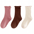 thumbnail image 1 of Huiway 3 Pairs Toddler Girls Ruffle Socks Kids Cute Frilly Solid Color Long Socks Soft Knit Mid Tube Socks, 1 of 9