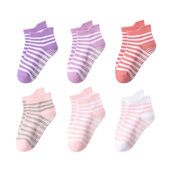 Huiway 6 Pairs Toddler Boys Girls Socks with Grips Non Slip Ankle Socks Child Comfy Soft Cotton Socks Multicolors
