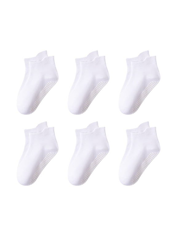 6 Pairs Toddler Boys Girls Socks with Grips Non Slip Ankle Socks Child Comfy Soft Cotton Socks Multicolors