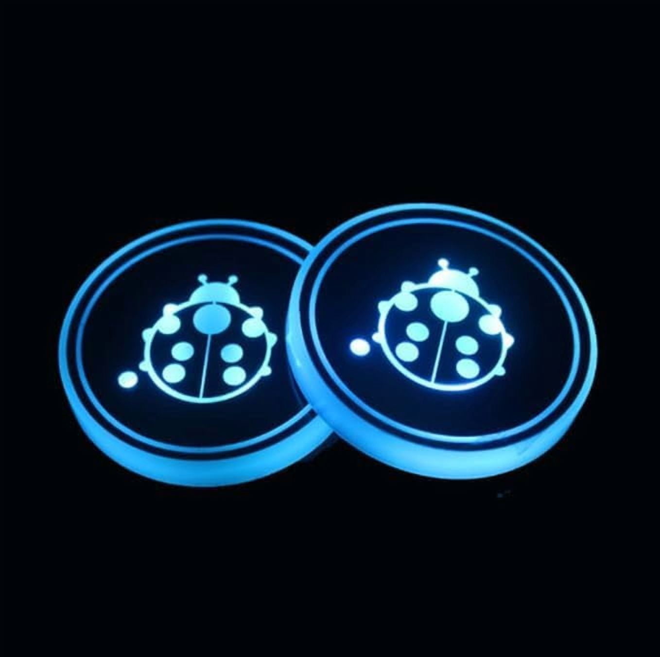 Huiyi 2pcs LED Car Coasters, Car Cup Holder Insert,LED Cup Pad Holder RGB 7 Colors Changing Lights USB Car Cup Coasters for Car Accessories (E)