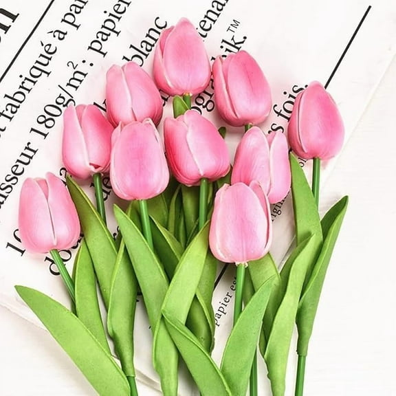 Huiyi Artificial Tulips Flowers Fake Flowers, 10 Faux Flower Tulips BouquetsTulip Bouquet Latex Tulips Real Touch for Party Home Wedding Decoration and DIY Decor(Black)