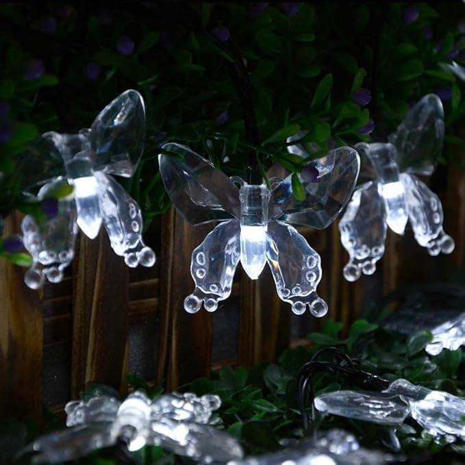 Huiyi Butterfly String Lights, 9.5m 50LED Outdoor Solar Powered String Light 8Mode Indoor for Lighting for Lawn Patio Wedding Party Decor