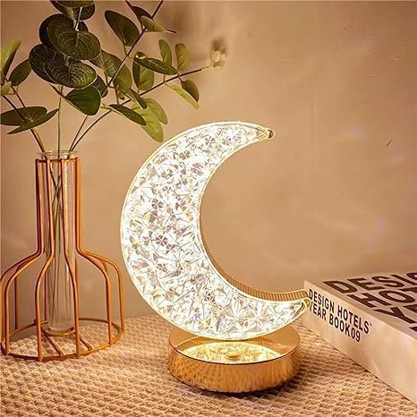 Huiyi Crystal Moon Led Touch Control Table Lamp, LEDBedside Lamps 3-Color Changing Touch Control Bedside USB Rechargeable Bedside Lamp