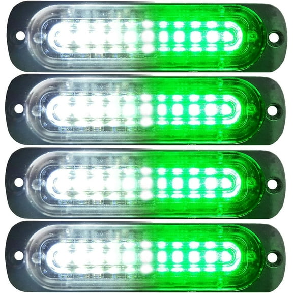 Huiyi Emergency Strobe Lights, LED Ultra Slim 4Pack 10LED Warning Light Green Surface Mounting Mount Strobe Flashing Light