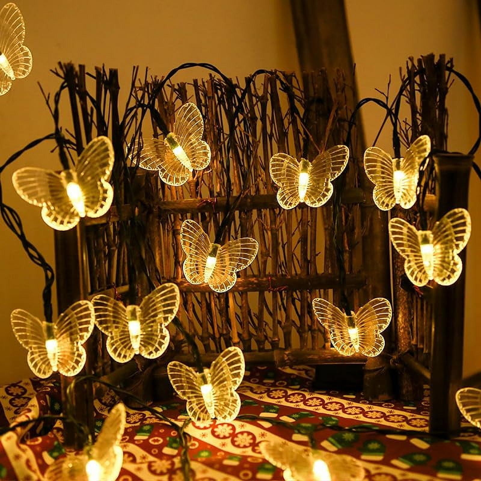 Huiyi LED Butterfly String Lights, 12m 100LED Outdoor Solar Powered String Light 8Mode Indoor for Lighting for Lawn Patio Wedding Party Decor