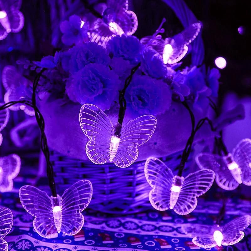 Huiyi LED Butterfly String Lights, 5m 20LED Outdoor Solar Powered String Light 8Mode Indoor for Lighting for Lawn Patio Wedding Party Decor