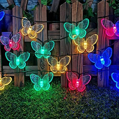 Huiyi LED Butterfly String Lights, 6m 30LED Outdoor Solar Powered String Light 8Mode Indoor for Lighting for Lawn Patio Wedding Party Decor