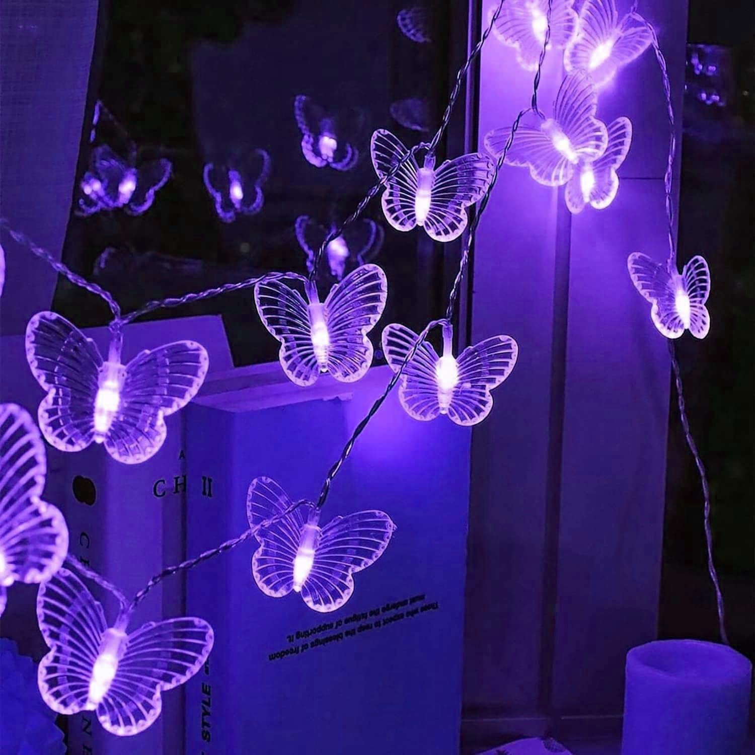 Huiyi LED Butterfly String Lights, 7m 50LED Outdoor Solar Powered String Light 8Mode Indoor for Lighting for Lawn Patio Wedding Party Decor