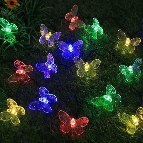 Huiyi LED Butterfly String Lights, 7m 50LEDOutdoor Solar Powered String Light Waterproof 8 Mode Indoor for Lighting for Lawn Patio Wedding Party Decor
