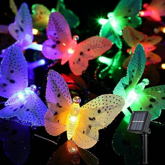 Huiyi LED Butterfly String Lights, Waterproof Fiber Optic Butterfly Solar Lights 8 Modes Decorative Lighting for Yard Tree Home Bedroom Party Window Patio Pathway