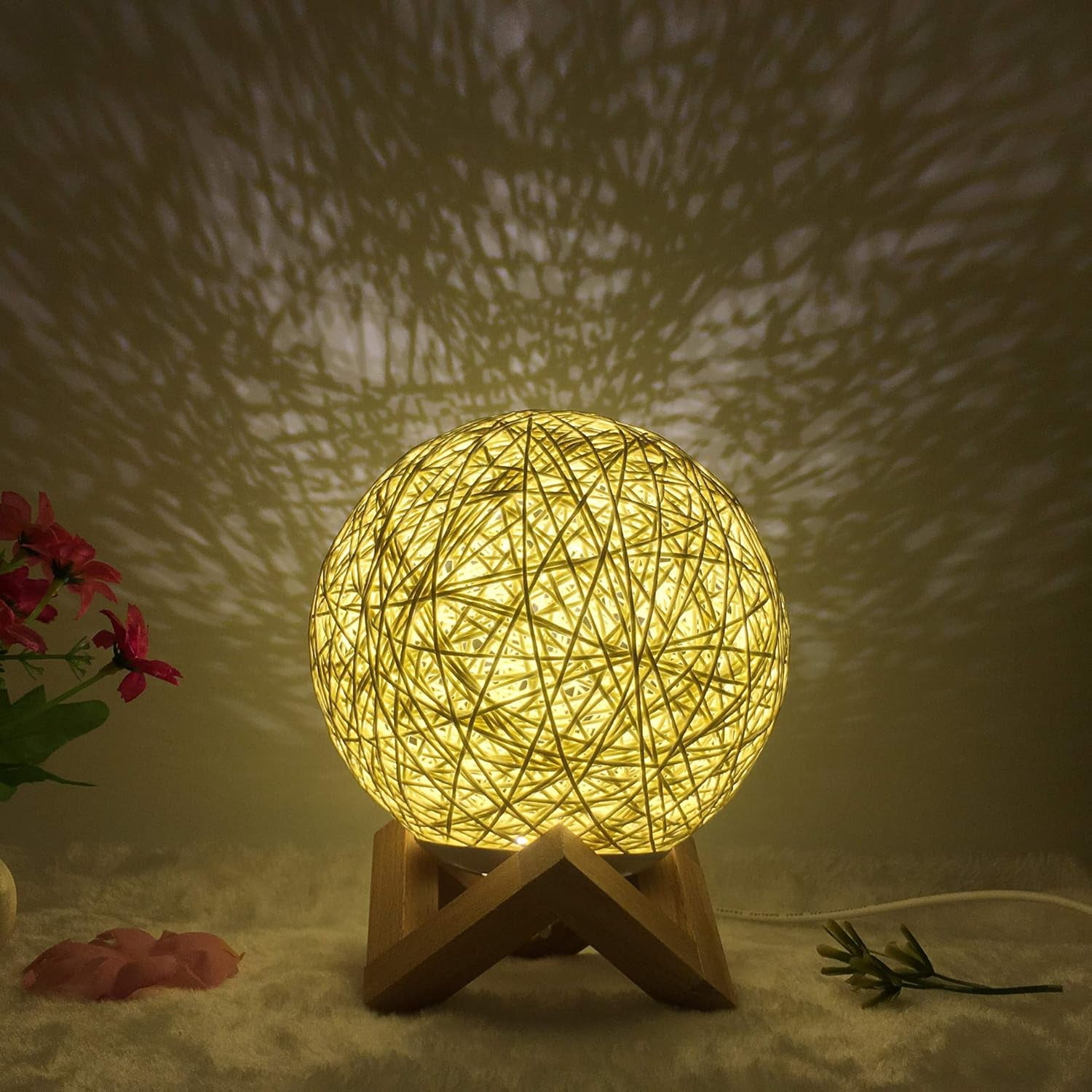 Huiyi LED Rattan Ball Night Light, Bracket Seat Dimmable Night Lights